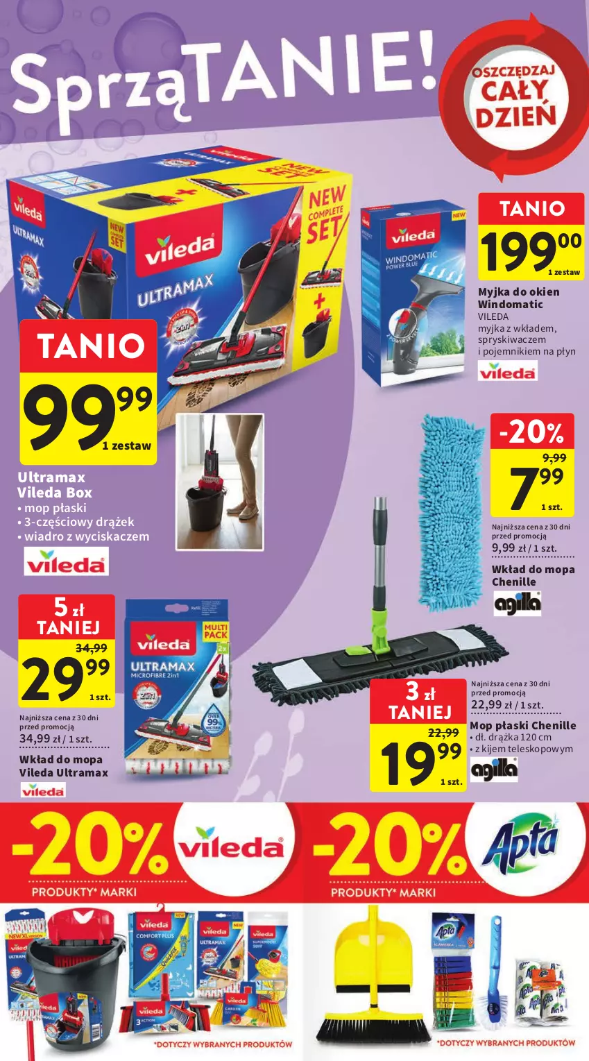 Gazetka promocyjna Intermarche - Gazetka Intermarche - ważna 23.03 do 29.03.2023 - strona 42 - produkty: Kije, Mop, Myjka do okien, Pojemnik, Rama, Teleskop, Vileda, Wiadro, Wiadro z wyciskaczem, Wkład do mopa