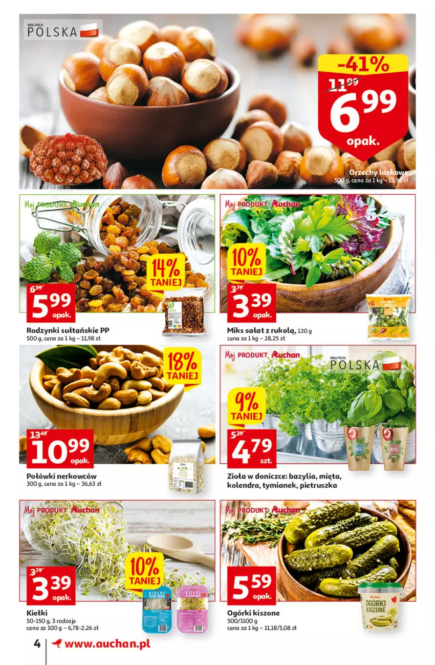 Gazetka promocyjna Auchan - Gazetka Koszyk Oszczędności Auchan Supermarkety - ważna 03.11 do 09.11.2022 - strona 4 - produkty: Bazyl, Bazylia, Kiełki, Kolendra, Mięta, Pietruszka, Rodzynki, Sałat, Zioła w doniczce