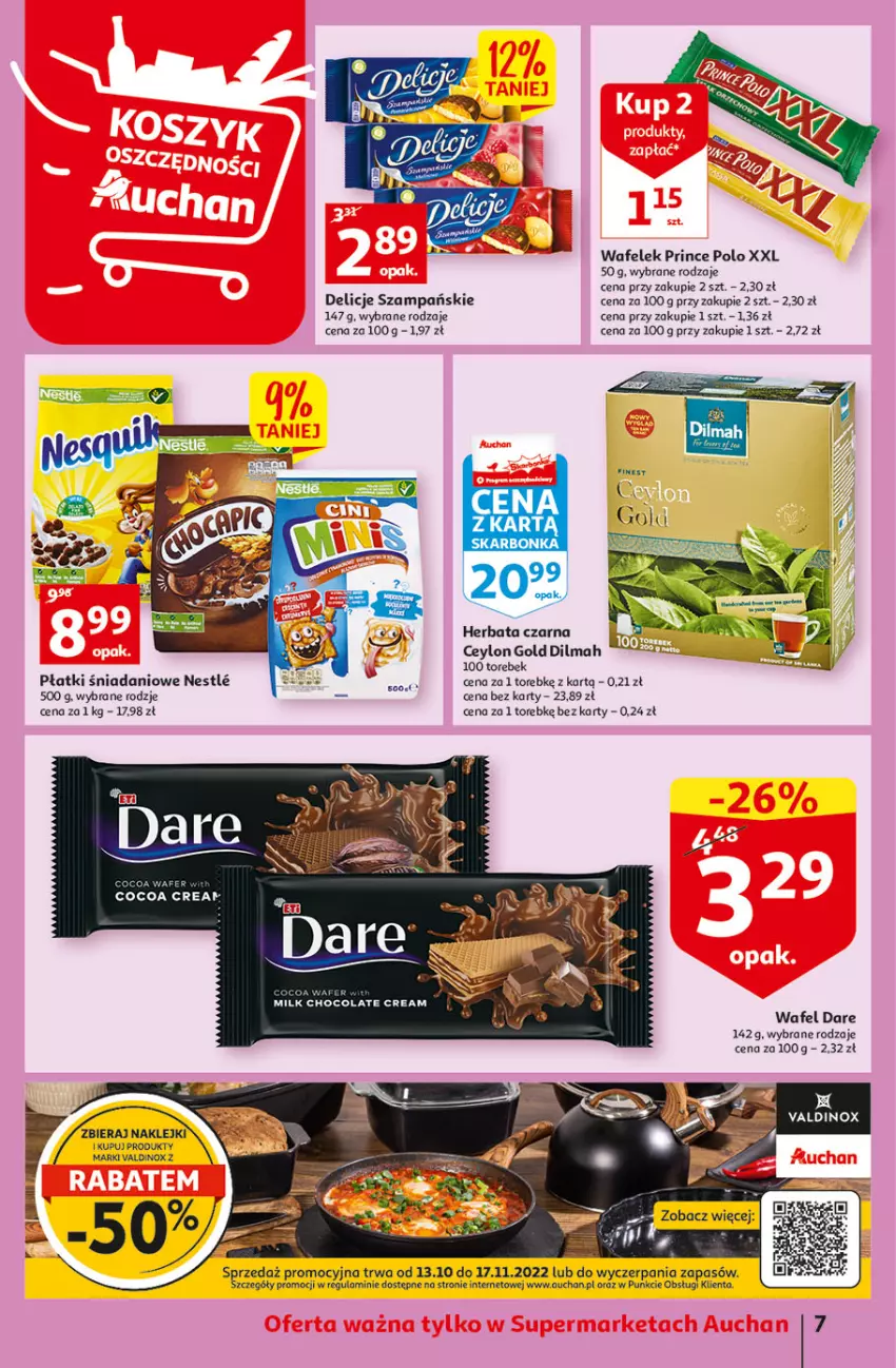 Gazetka promocyjna Auchan - Gazetka Koszyk Oszczędności Auchan Supermarkety - ważna 03.11 do 09.11.2022 - strona 7 - produkty: Danio, Delicje, Dilmah, Herbata, Herbata czarna, Klej, Prince Polo, Wafelek