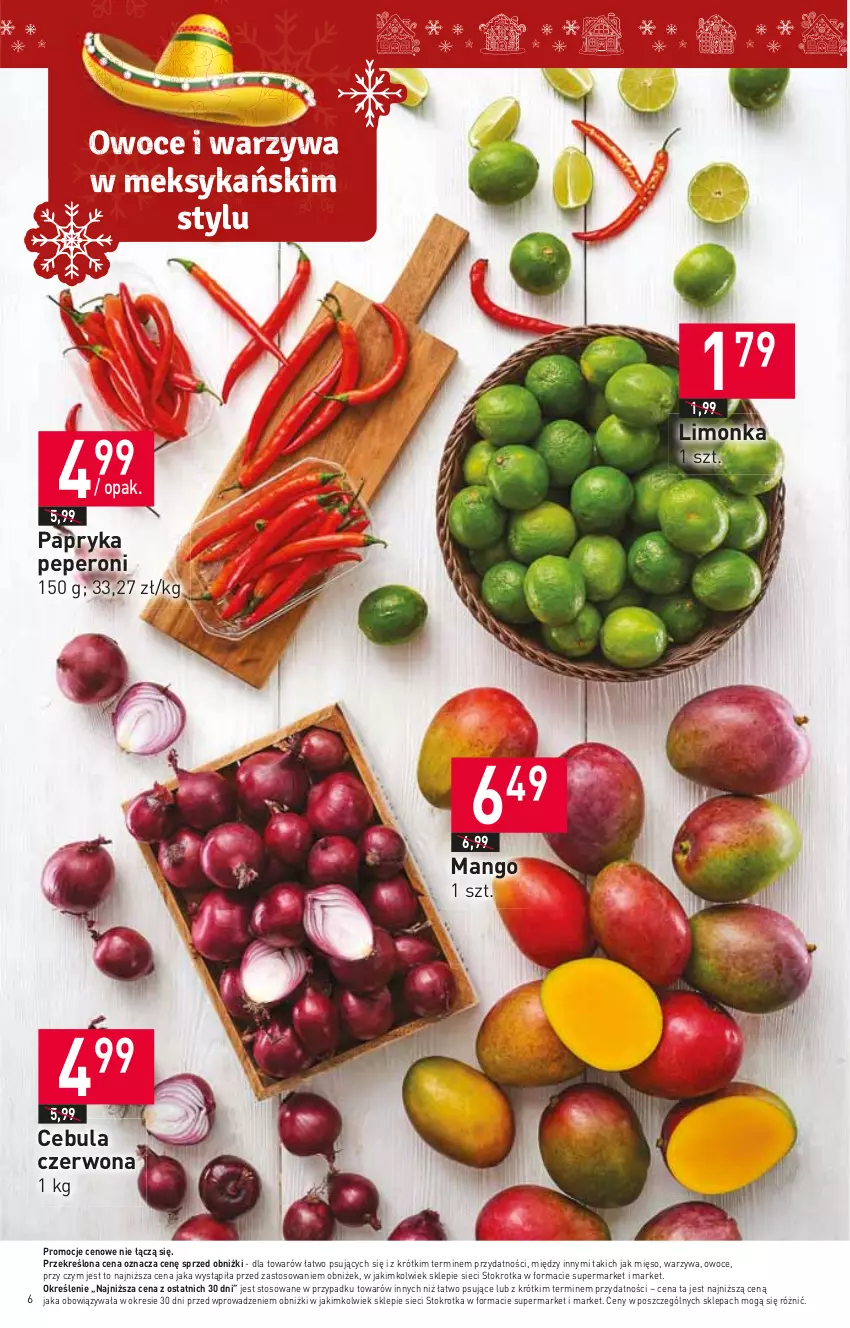 Gazetka promocyjna Stokrotka - Supermarket - ważna 16.11 do 22.11.2023 - strona 6 - produkty: Cebula, Cebula czerwona, Limonka, Mango, Mięso, Owoce, Papryka, Warzywa