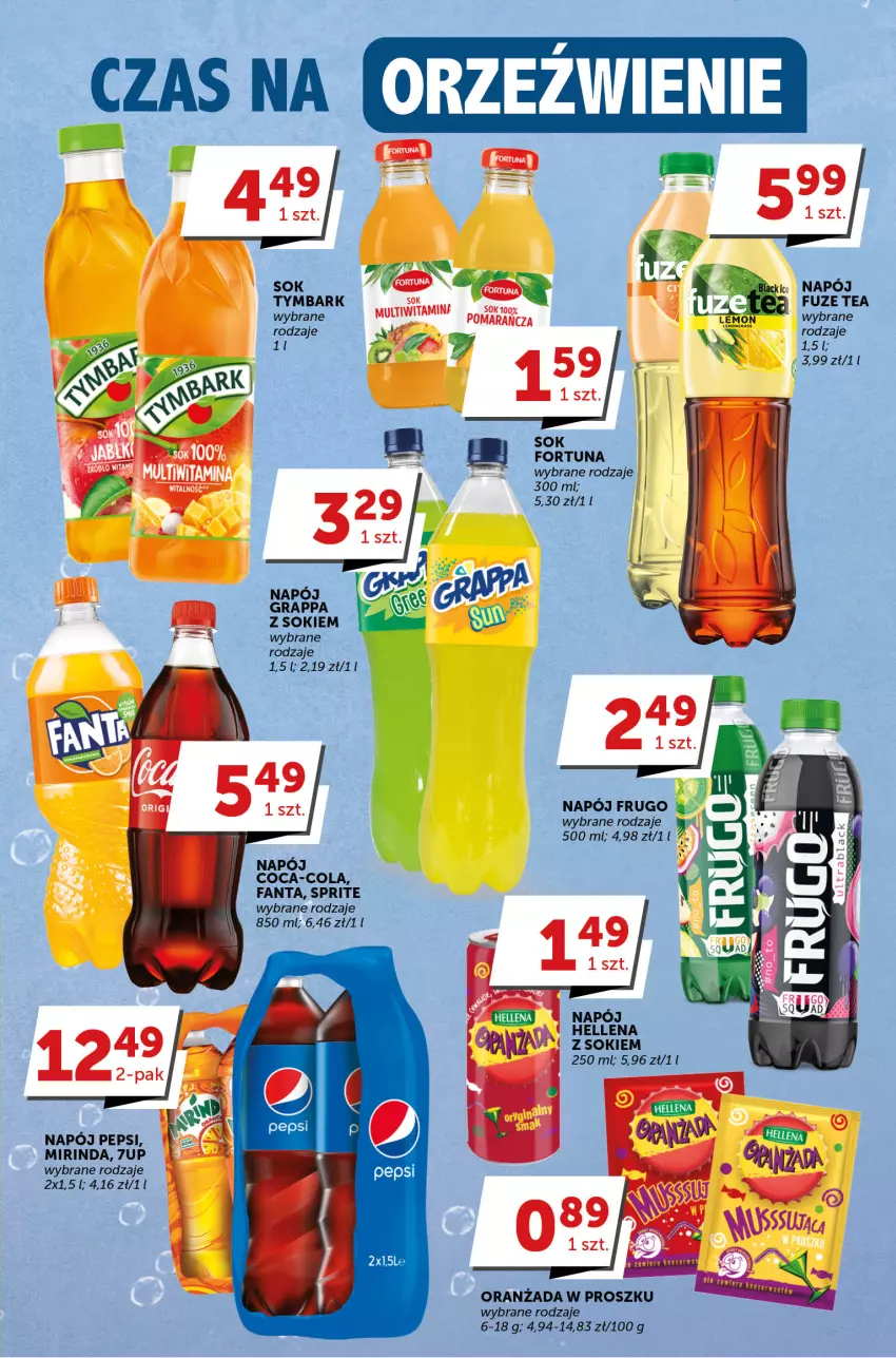 Gazetka promocyjna Groszek - ważna 01.06 do 13.06.2023 - strona 25 - produkty: 7up, Coca-Cola, Fa, Fanta, Fortuna, Gra, Grappa, Hellena, Mirinda, Napój, Oranżada, Pepsi, Sok, Sprite, Tymbark