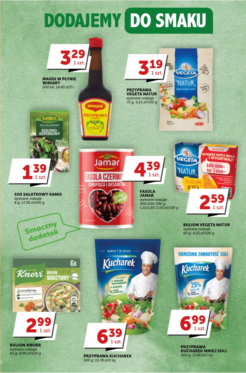 Gazetka promocyjna Groszek - ważna 01.06 do 13.06.2023 - strona 9 - produkty: Bulion, Fa, Fasola, Kamis, Kucharek, Lion, Maggi, Sałat, Sos, Vegeta, Vegeta Natur, Winiary