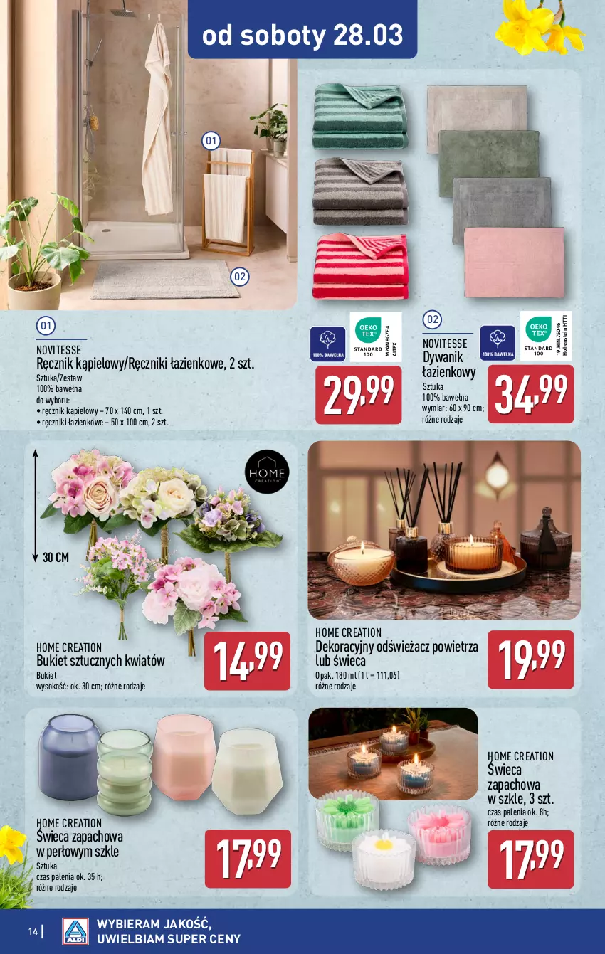 Gazetka promocyjna Aldi - Artykuły przemysłowe i tekstylia - ważna 25.03 do 28.03.2026 - strona 14 - produkty: Bukiet, Dywan, Dywanik, Dywanik łazienkowy, Odświeżacz powietrza, Ręcznik, Ręcznik kąpielowy, Sok, Wełna