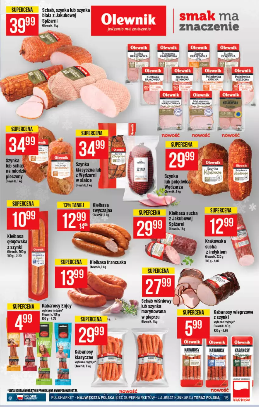 Gazetka promocyjna PoloMarket - Gazetka pomocyjna - ważna 08.12 do 14.12.2021 - strona 15 - produkty: Fa, Kabanos, Kiełbasa, Laur, Olewnik, Ser, Szynka, Tera