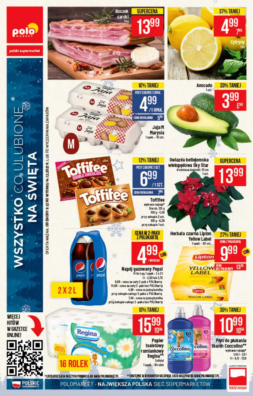 Gazetka promocyjna PoloMarket - Gazetka pomocyjna - ważna 08.12 do 14.12.2021 - strona 64 - produkty: Coccolino, Gwiazda, Herbata, Herbata czarna, Jaja, Lipton, Napój, Napój gazowany, Papier, Pepsi, Płyn do płukania, Rum, Toffifee, Top