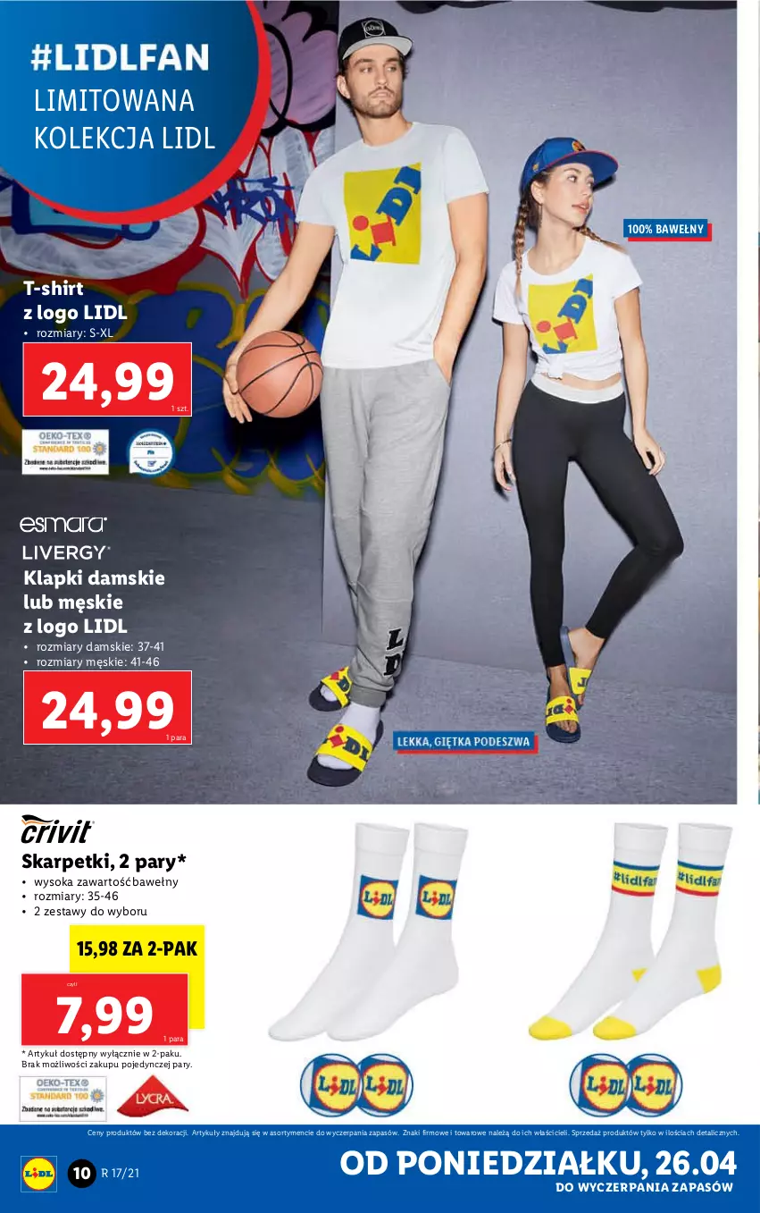 Gazetka promocyjna Lidl - GAZETKA - ważna 26.04 do 30.04.2021 - strona 10 - produkty: Karp, Klapki, Skarpetki, Sok, T-shirt