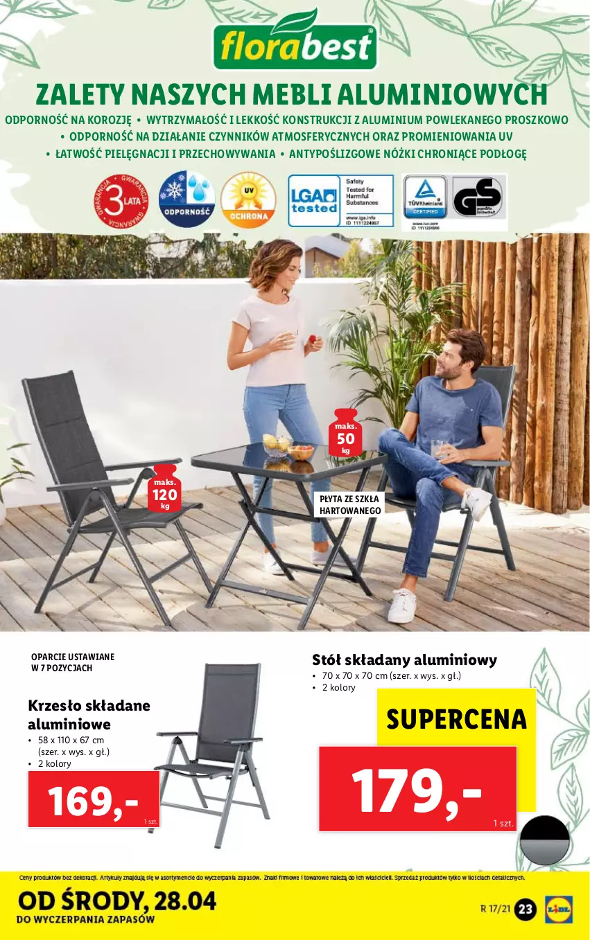 Gazetka promocyjna Lidl - GAZETKA - ważna 26.04 do 30.04.2021 - strona 23 - produkty: Krzesło, Krzesło składane, Płyta, Por, Stół