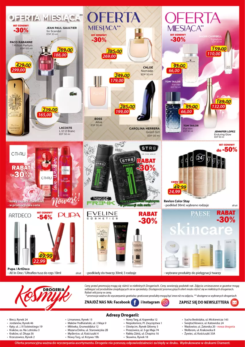 Gazetka promocyjna Kosmyk - Gazetka - ważna 08.03 do 31.03.2021 - strona 6 - produkty: Carolina Herrera, Dres, Eveline, Fa, Gra, Paco Rabanne, PAESE, Podkład, Pupa, Revlon, Ser, Tera, Tom Tailor, Tusz