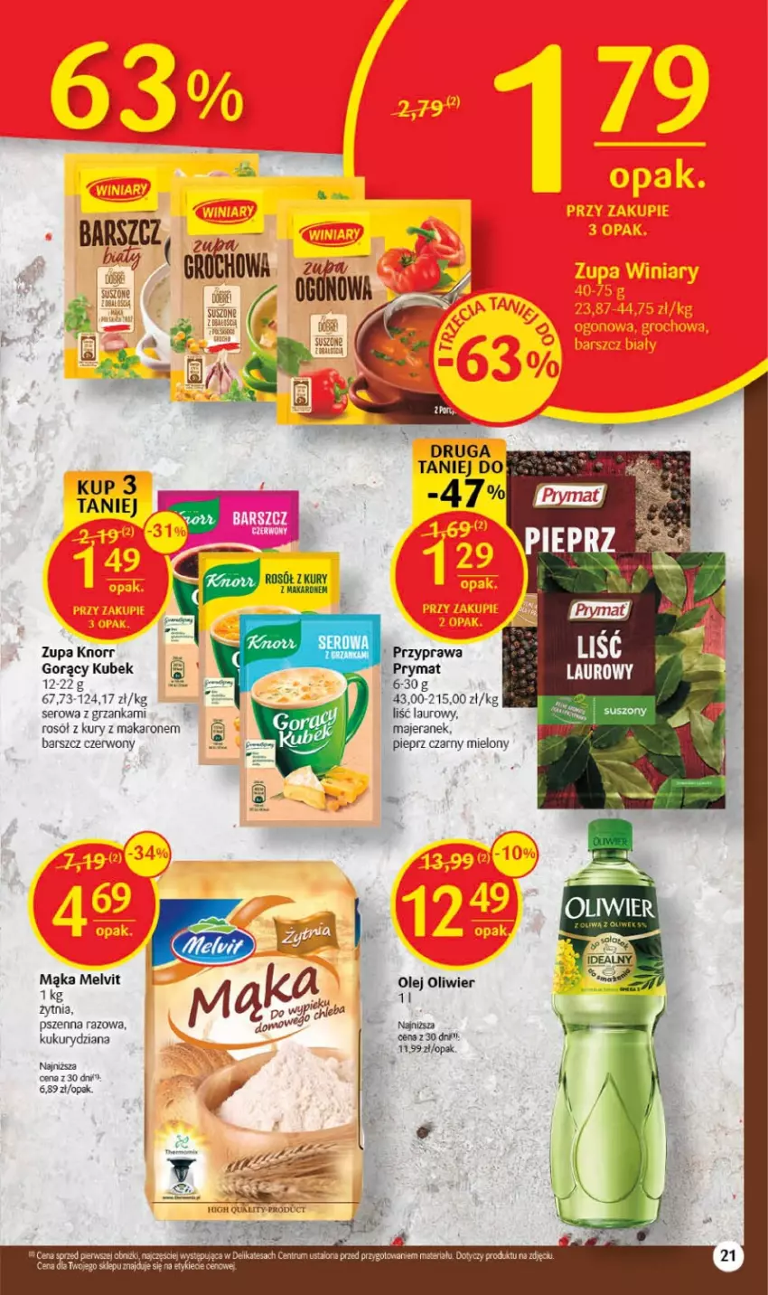 Gazetka promocyjna Delikatesy Centrum - Gazetka DC08 - ważna 23.02 do 01.03.2023 - strona 21 - produkty: Knorr, Kubek, Laur, Mąka, Makaron, Olej, Pieprz, Prymat, Rosół, Rum, Ser, Zupa