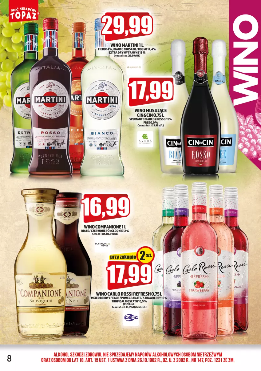 Gazetka promocyjna Topaz - Gazetka - ważna 01.07 do 31.07.2022 - strona 8 - produkty: AniOne, Carlo Rossi, Fa, Gra, Granat, Martini, Mus, Puma, Tropical, Wino, Wino musujące