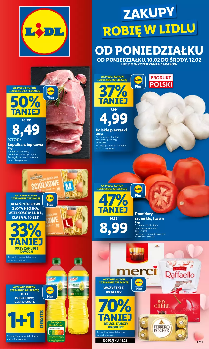 Gazetka promocyjna Lidl - GAZETKA - ważna 10.02 do 12.02.2025 - strona 1 - produkty: Gra, Jaja, Olej, Olej rzepakowy, Piec, Pomidory, Praliny, Wazon