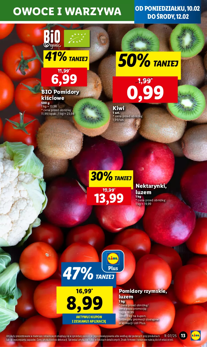 Gazetka promocyjna Lidl - GAZETKA - ważna 10.02 do 12.02.2025 - strona 13 - produkty: Kiwi, Nektar, Owoce, Pomidory, Warzywa