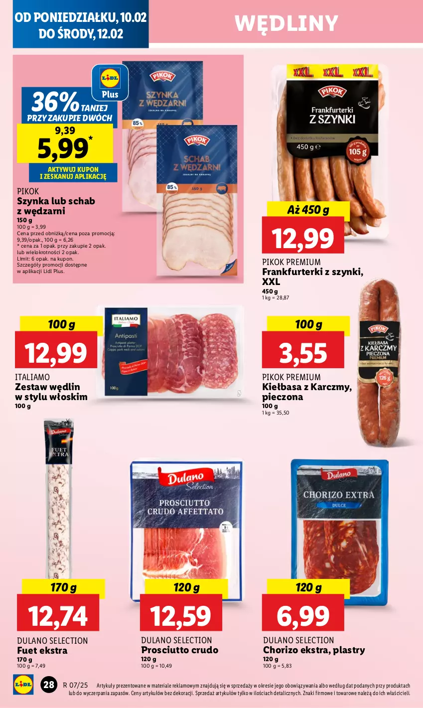 Gazetka promocyjna Lidl - GAZETKA - ważna 10.02 do 12.02.2025 - strona 30 - produkty: Dulano, Frankfurterki, Kiełbasa, Piec, PIKOK, Prosciutto, Szynka