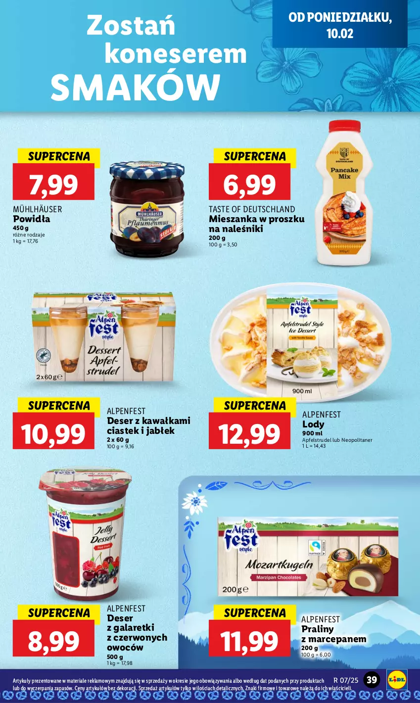 Gazetka promocyjna Lidl - GAZETKA - ważna 10.02 do 12.02.2025 - strona 43 - produkty: Deser, Gala, Galaretki, Kawa, Lody, Naleśniki, Praliny, Ser, Stek