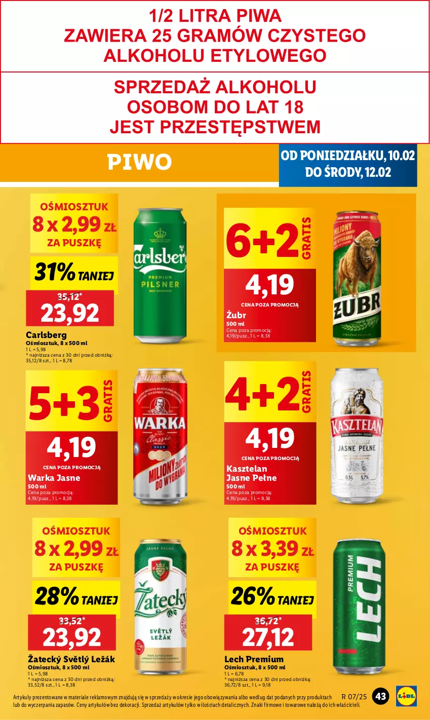 Gazetka promocyjna Lidl - GAZETKA - ważna 10.02 do 12.02.2025 - strona 47 - produkty: Carlsberg, Gra, Kasztelan, Lech Premium, Piwo, Warka