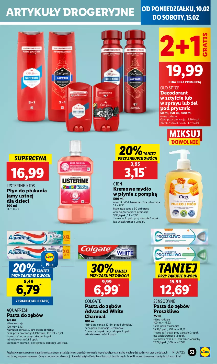 Gazetka promocyjna Lidl - GAZETKA - ważna 10.02 do 12.02.2025 - strona 59 - produkty: Aquafresh, Colgate, Dezodorant, Dzieci, Gra, LG, Listerine, Miód, Mleko, Mydło, Mydło w płynie, Old Spice, Pasta do zębów, Płyn do płukania, Płyn do płukania jamy ustnej, Róża, Sensodyne, Wełna