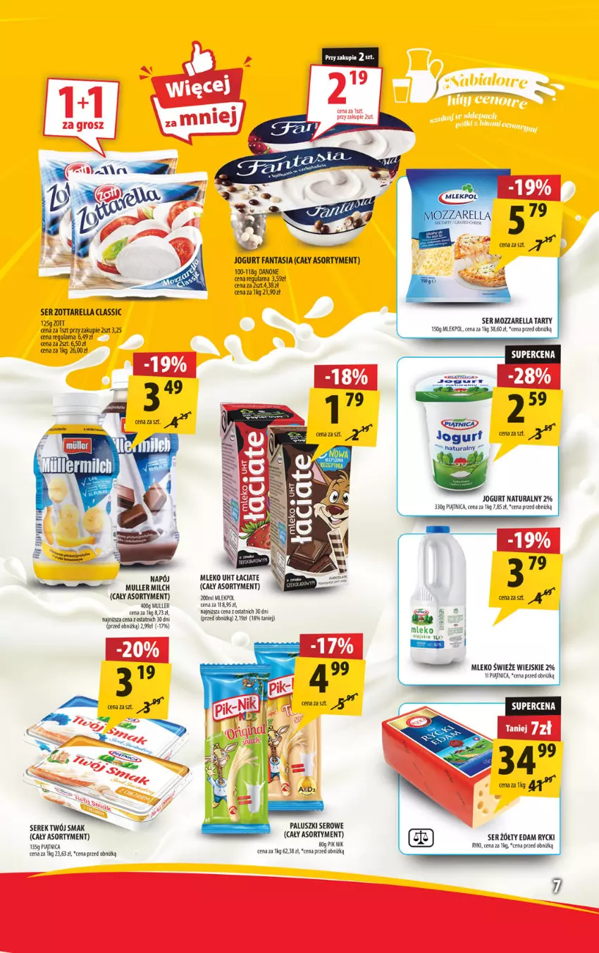 Gazetka promocyjna Arhelan - Gazetka - ważna 23.08 do 01.09.2024 - strona 7 - produkty: Danone, Edam, Fa, Fanta, Jogurt, Jogurt naturalny, LG, Mleko, Mozzarella, Napój, Piątnica, Ser, Serek, Twój Smak, Zott, Zottarella