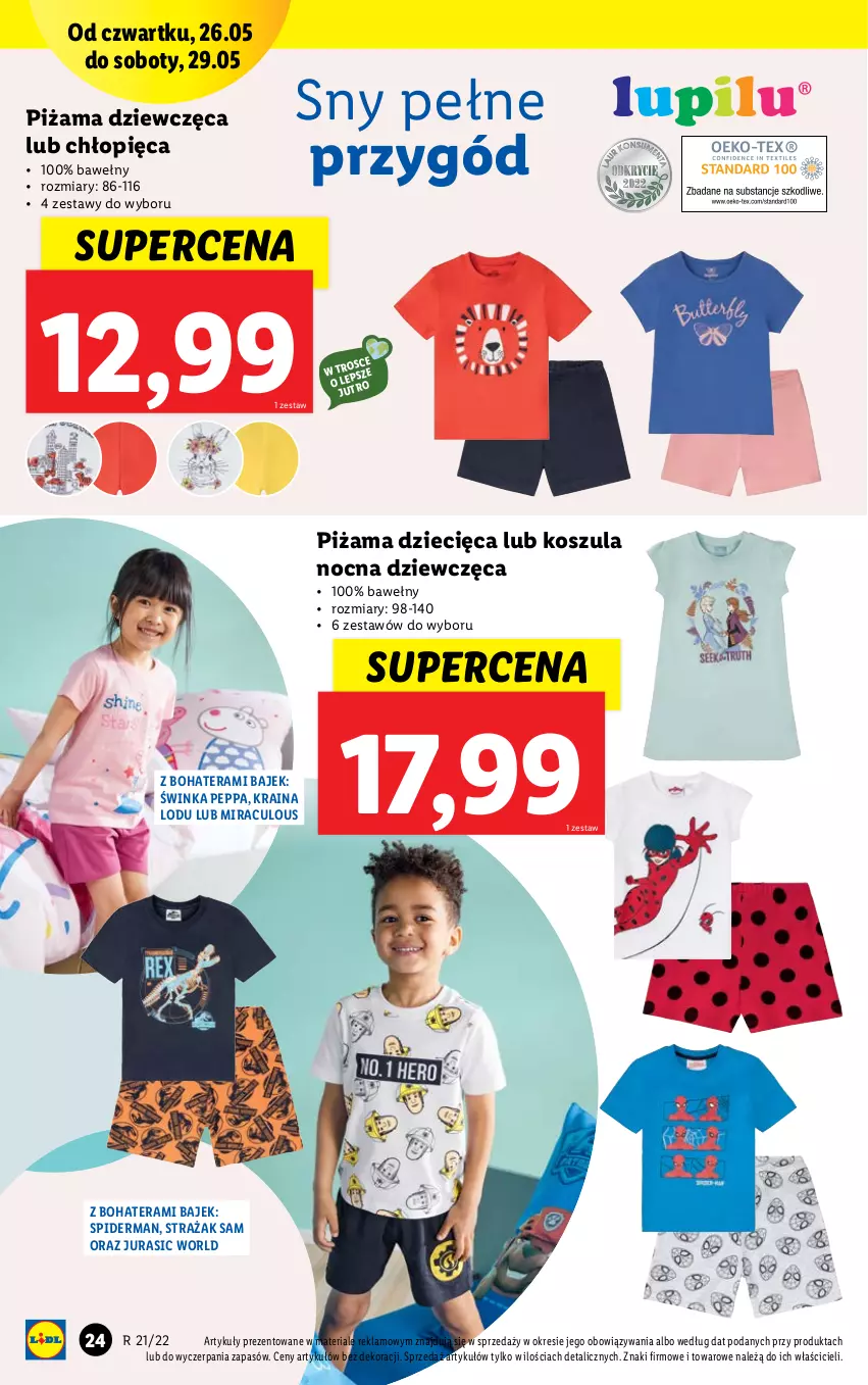 Gazetka promocyjna Lidl - GAZETKA - ważna 23.05 do 28.05.2022 - strona 26 - produkty: Dzieci, Inka, Kosz, Koszula, Koszula nocna, Piżama, Spiderman, Tera