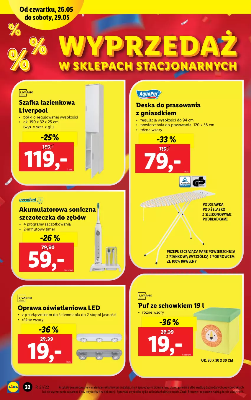 Gazetka promocyjna Lidl - GAZETKA - ważna 23.05 do 28.05.2022 - strona 34 - produkty: Akumulator, Deska do prasowania, Gra, Podkład, Podkładka, Puf, Sok, Szafka, Szafka łazienkowa, Szczoteczka, Szczoteczka do zębów, Top