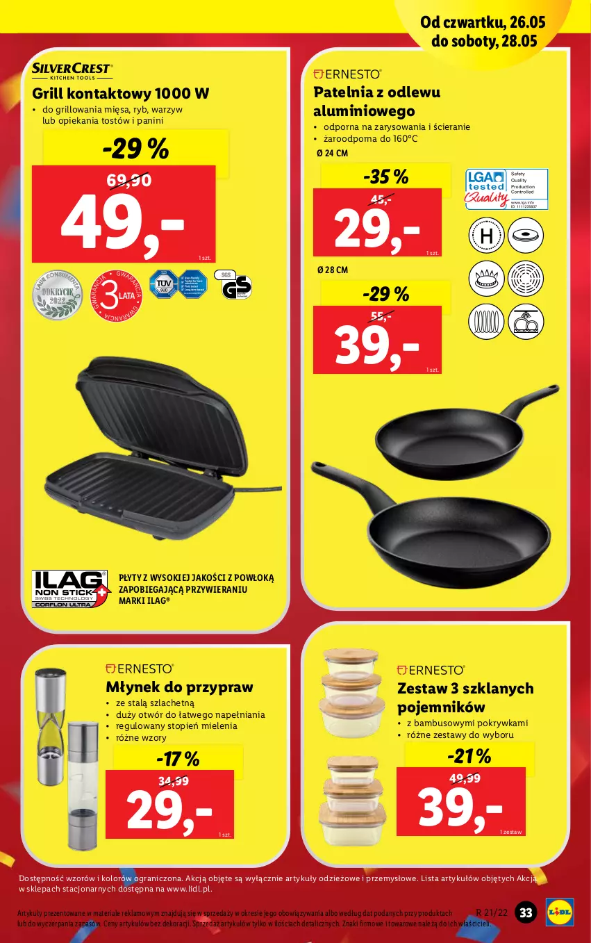 Gazetka promocyjna Lidl - GAZETKA - ważna 23.05 do 28.05.2022 - strona 35 - produkty: Gra, Grill, Grill kontaktowy, Młynek, Patelnia, Pojemnik, Por, Sok, Top