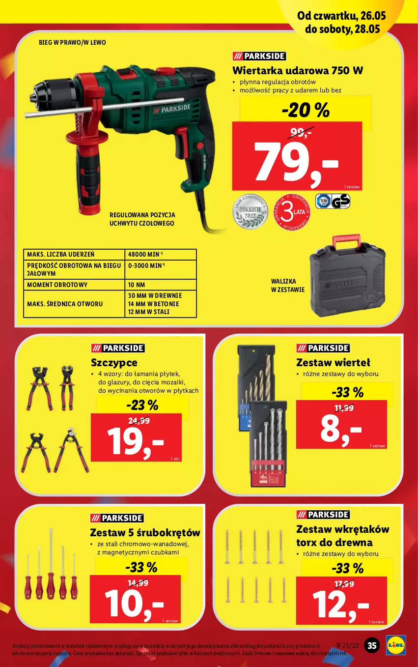 Gazetka promocyjna Lidl - GAZETKA - ważna 23.05 do 28.05.2022 - strona 37 - produkty: Lazur, Płytka, Szczypce, Tarka, Walizka, Wiertarka, Wiertarka udarowa, Wkręt, Zestaw wierteł, Zestaw wkrętaków