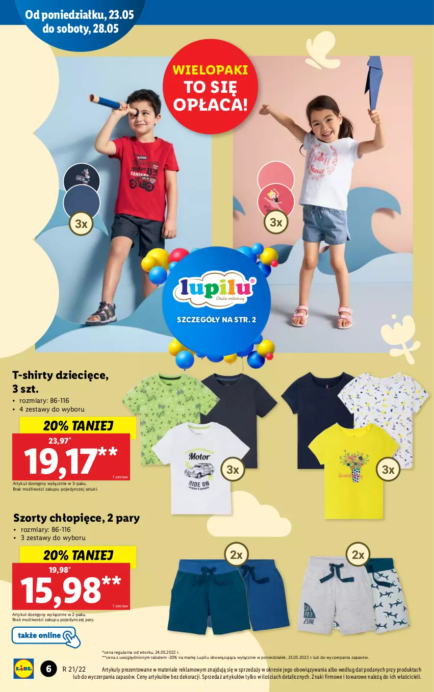 Gazetka promocyjna Lidl - GAZETKA - ważna 23.05 do 28.05.2022 - strona 6 - produkty: Dzieci, Szorty, T-shirt