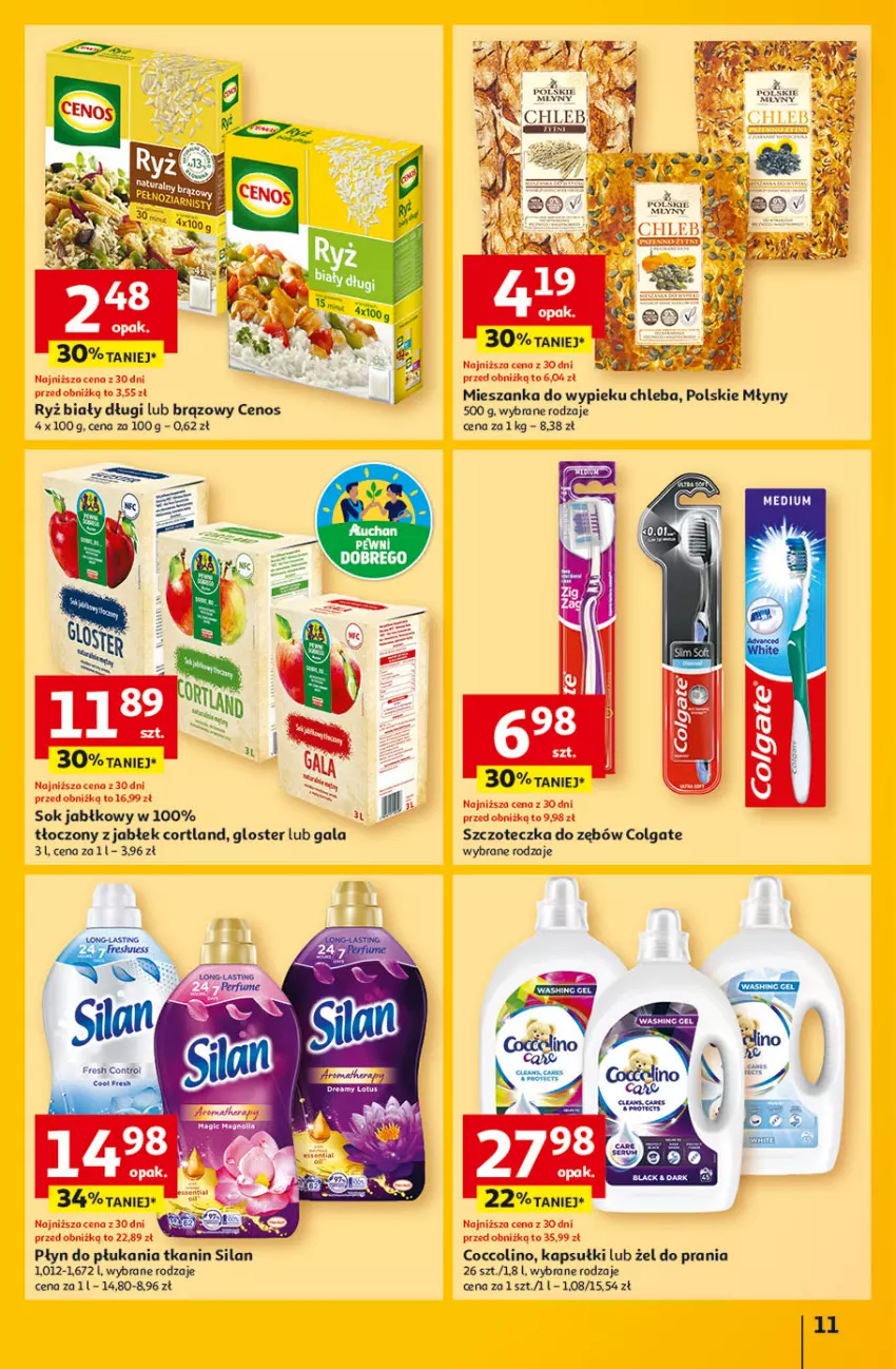 Gazetka promocyjna Auchan - Gazetka Pewność Niskich Cen Hipermarket - ważna 27.02 do 05.03.2025 - strona 13 - produkty: Cenos, Chleb, Coccolino, Colgate, Gala, LG, Płyn do płukania, Polskie Młyny, Ryż, Ryż biały, Silan, Sok, Sok jabłkowy, Szczoteczka, Szczoteczka do zębów