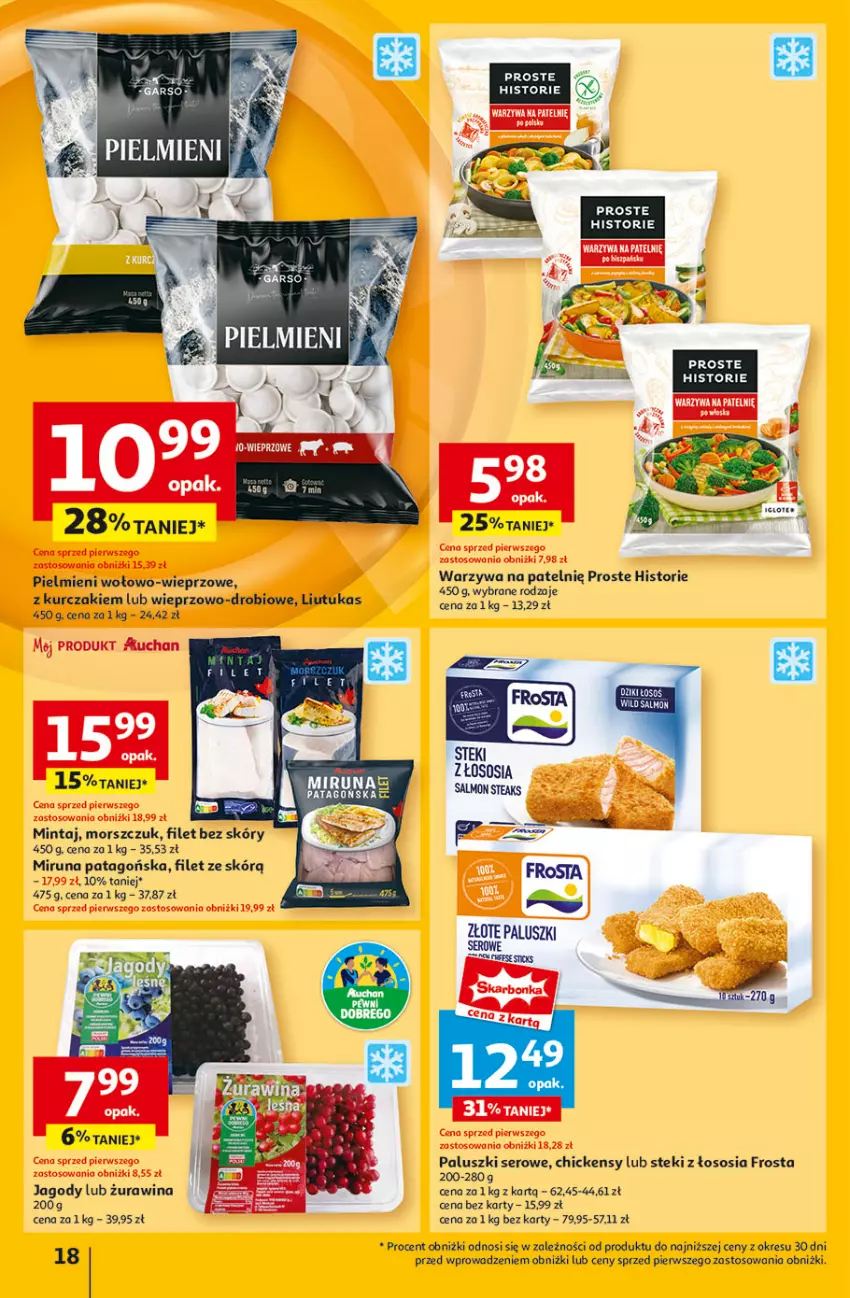 Gazetka promocyjna Auchan - Gazetka Pewność Niskich Cen Hipermarket - ważna 27.02 do 05.03.2025 - strona 20 - produkty: Fa, Frosta, Jagody, Kurczak, Mintaj, Miruna, Ser, Sos, Stek, Tago, Warzywa