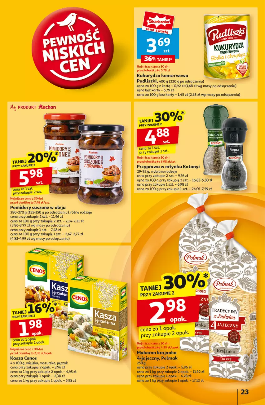 Gazetka promocyjna Auchan - Gazetka Pewność Niskich Cen Hipermarket - ważna 27.02 do 05.03.2025 - strona 25 - produkty: Cenos, Kasza, Kukurydza, Kukurydza konserwowa, Makaron, Olej, Olma, Pomidory, Pudliszki, Ser