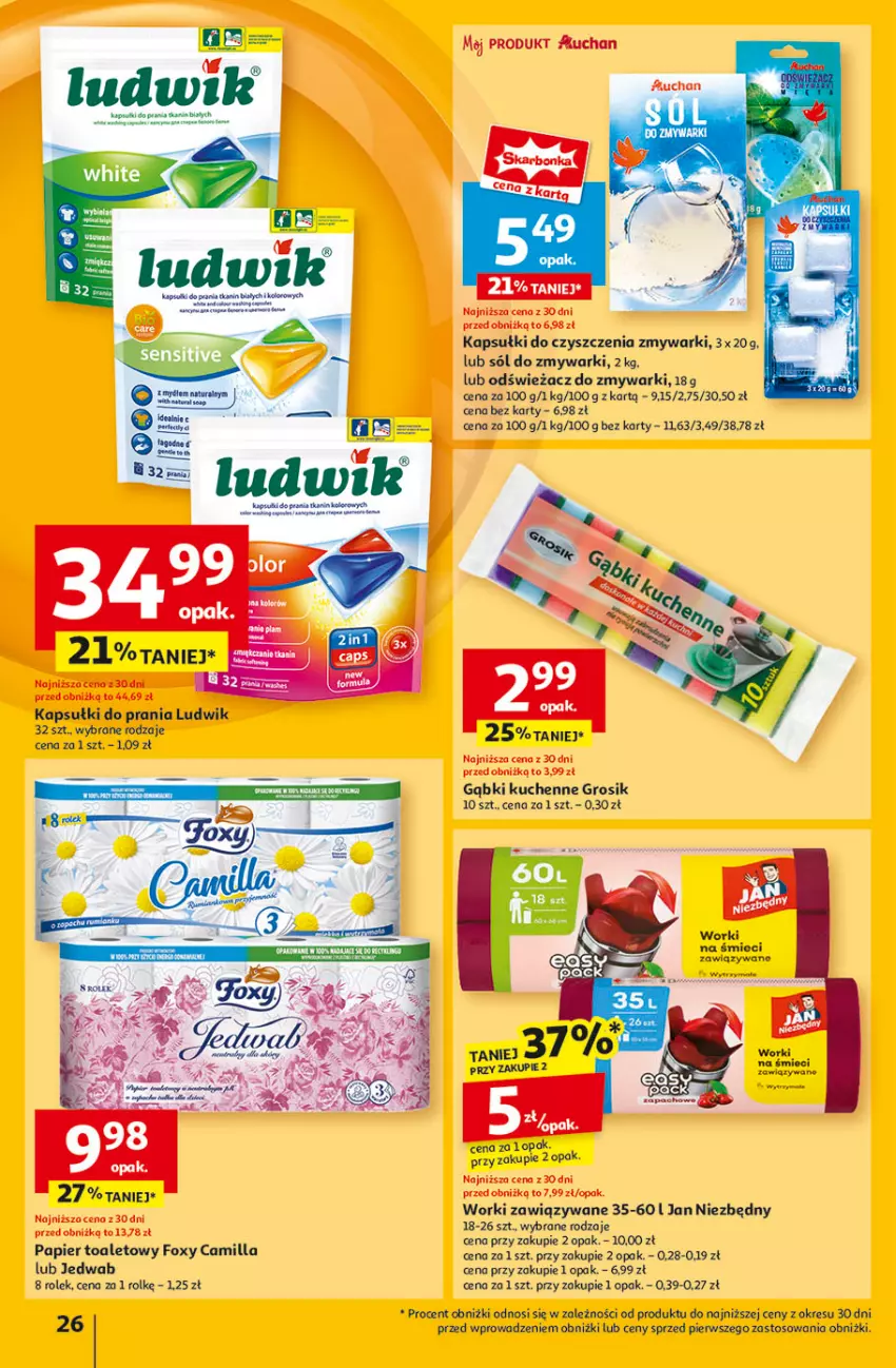 Gazetka promocyjna Auchan - Gazetka Pewność Niskich Cen Hipermarket - ważna 27.02 do 05.03.2025 - strona 28 - produkty: Fa, Fotel, Foxy, Jan Niezbędny, Kapsułki do prania, Ludwik, Odświeżacz do zmywarki, Papier, Papier toaletowy, Sól, Worki na śmiec, Worki na śmieci, Zmywarki