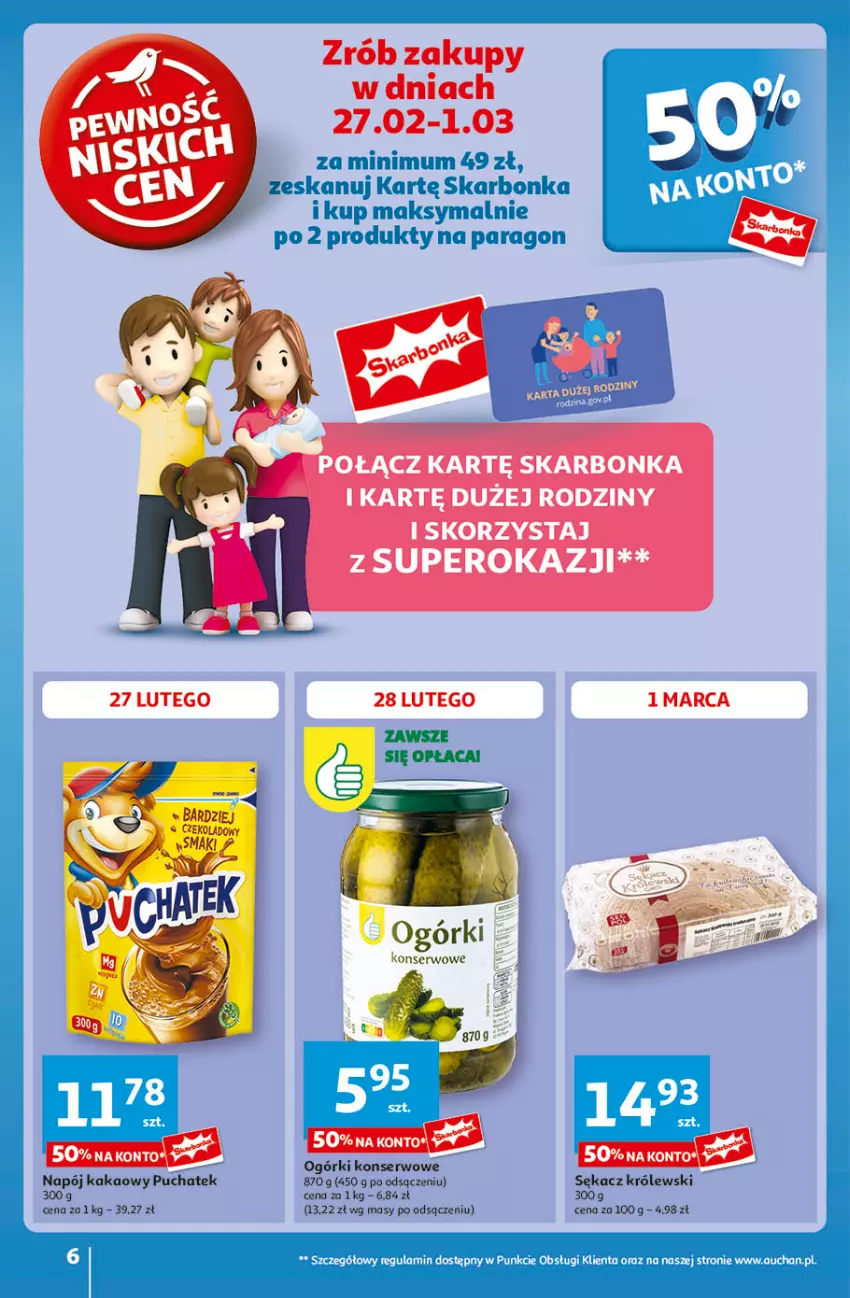 Gazetka promocyjna Auchan - Gazetka Pewność Niskich Cen Hipermarket - ważna 27.02 do 05.03.2025 - strona 6 - produkty: Kakao, Królewski, Napój, Ogórki konserwowe, Sękacz, Ser