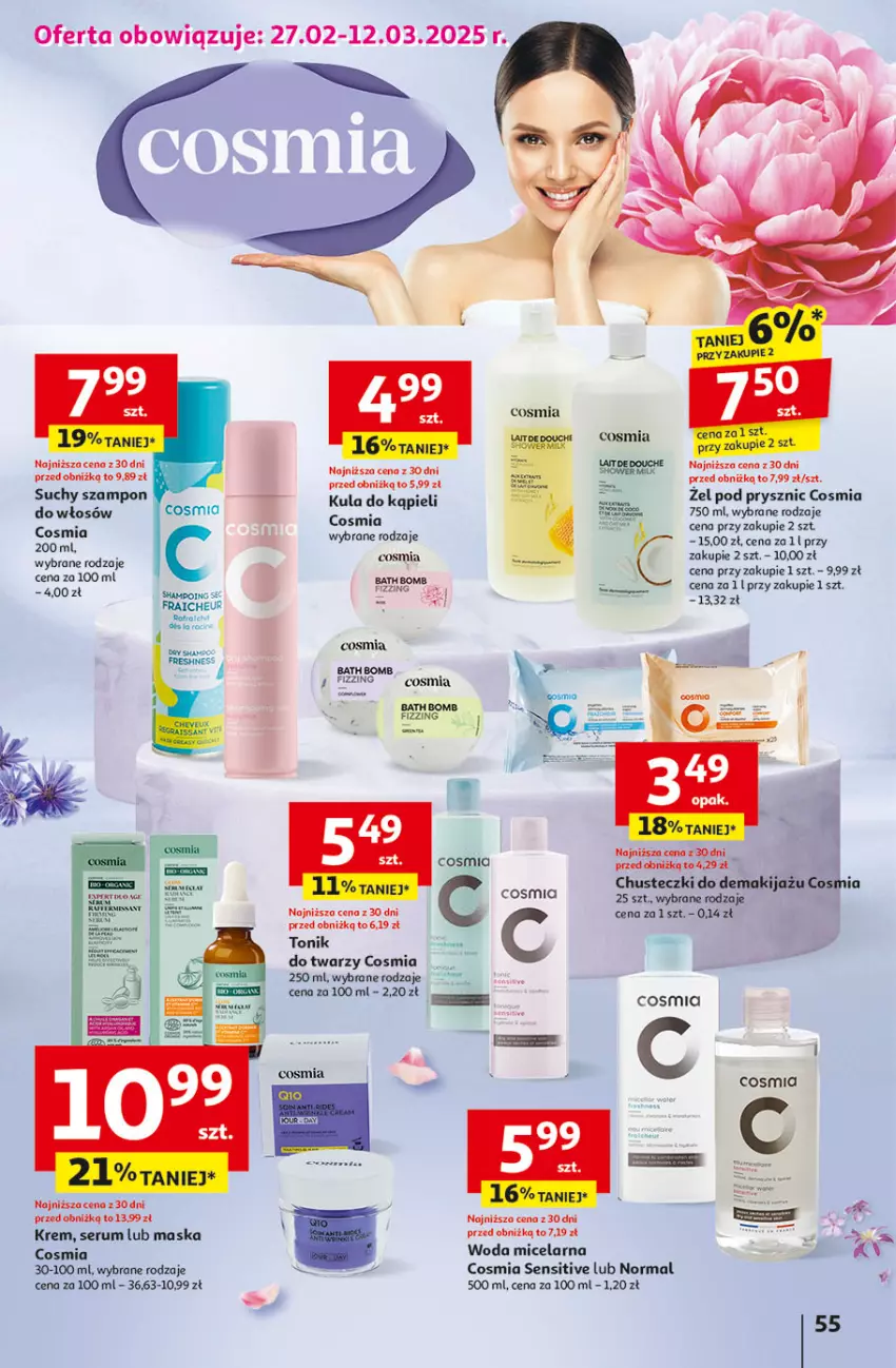 Gazetka promocyjna Auchan - Gazetka Pewność Niskich Cen Hipermarket - ważna 27.02 do 05.03.2025 - strona 63 - produkty: Chusteczki, Kula do kąpieli, Maska, Por, Rum, Ser, Serum, Suchy szampon, Szampon, Tonik, Woda, Woda micelarna