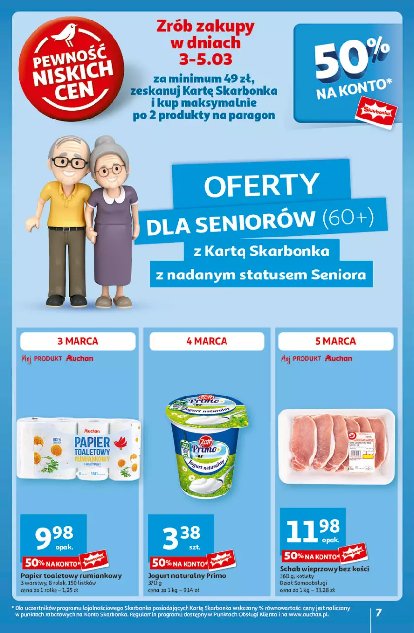 Gazetka promocyjna Auchan - Gazetka Pewność Niskich Cen Hipermarket - ważna 27.02 do 05.03.2025 - strona 7 - produkty: Jogurt, Jogurt naturalny, Kotlet, Papier, Papier toaletowy, Rum, Schab wieprzowy