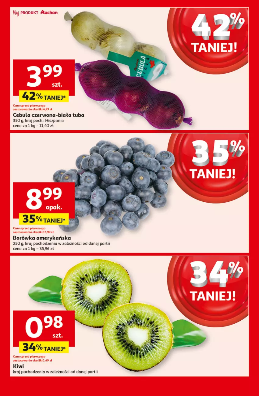 Gazetka promocyjna Auchan - Gazetka Pewność Niskich Cen Hipermarket - ważna 27.02 do 05.03.2025 - strona 9 - produkty: Borówka, Borówka amerykańska, Cebula, Cebula czerwona, Kiwi