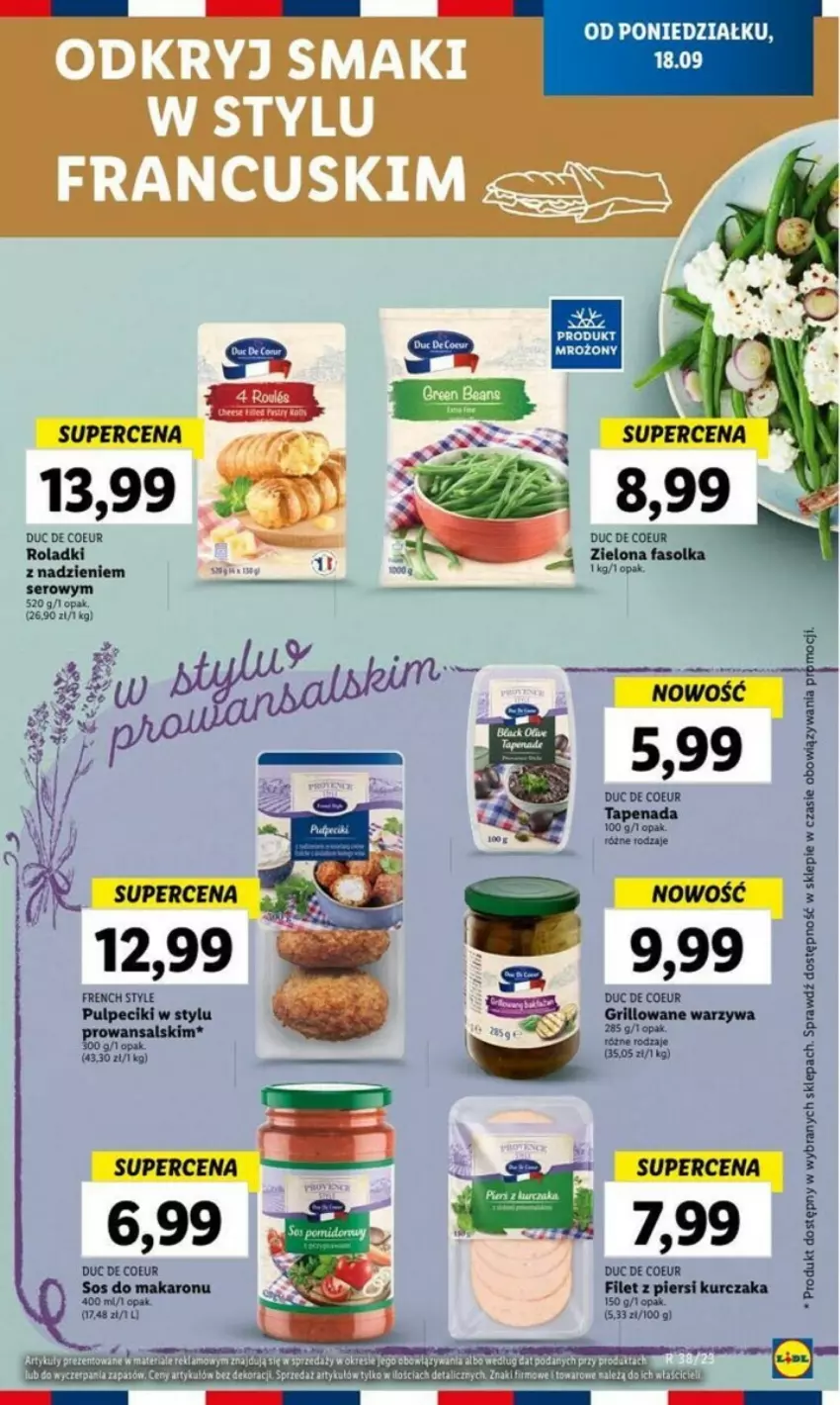 Gazetka promocyjna Lidl - ważna 18.09 do 24.09.2023 - strona 5 - produkty: Fa, Filet z piersi kurczaka, Kurczak, Makaron, Ser, Sos, Sos do makaronu