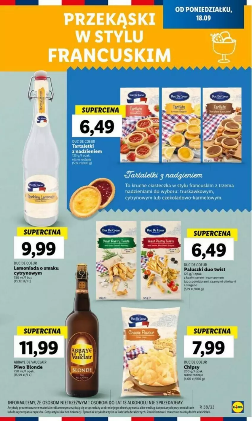 Gazetka promocyjna Lidl - ważna 18.09 do 24.09.2023 - strona 7 - produkty: Chipsy, Lemoniada, Piwo, Ser, Top