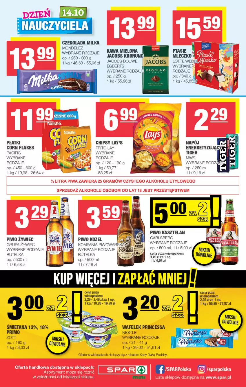 Gazetka promocyjna Spar - Spar-Mini - ważna 06.10 do 16.10.2024 - strona 4 - produkty: Chipsy, Cif, Corn flakes, Czekolada, Fa, Jacobs, Kasztelan, Kawa, Kawa mielona, Kozel, Milka, Mleczko, Napój, Piwo, Princessa, Tiger, Wafelek, Zott