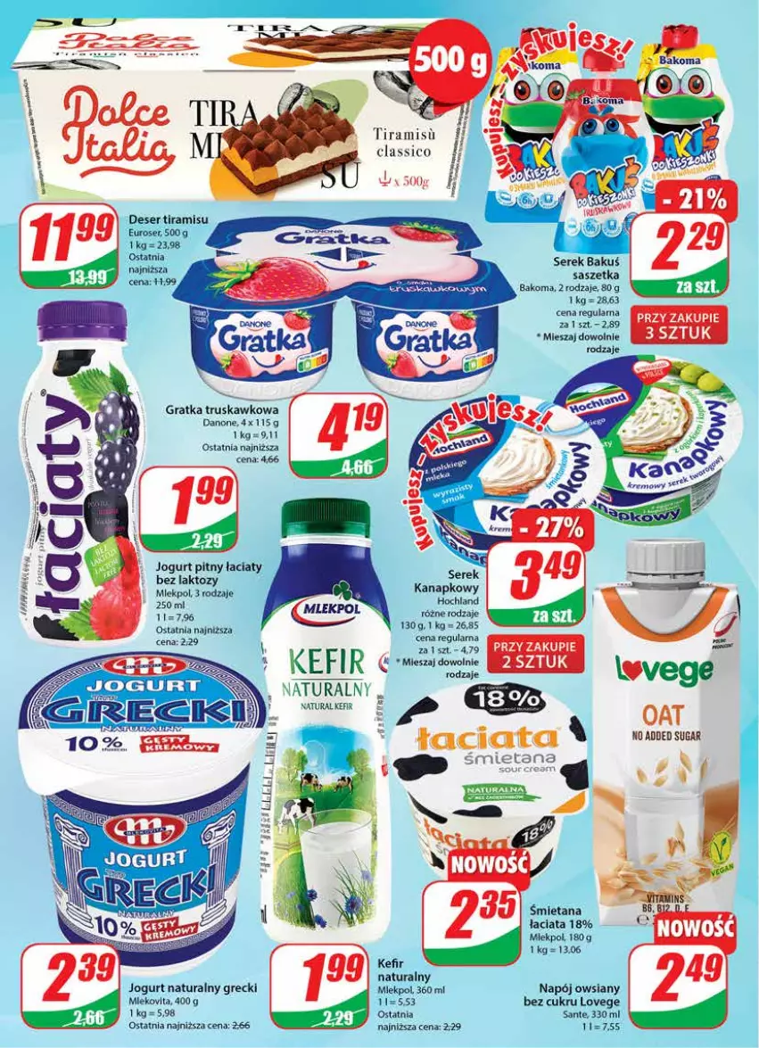 Gazetka promocyjna Dino - Gazetka 20 - ważna 17.05 do 23.05.2023 - strona 14 - produkty: Bakoma, Danone, Deser, Gra, Hochland, Jogurt, Jogurt naturalny, Kefir, Mleko, Mlekovita, Napój, Sante, Ser, Serek