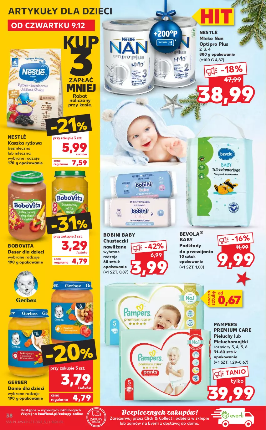 Gazetka promocyjna Kaufland - OFERTA TYGODNIA - ważna 09.12 do 15.12.2021 - strona 38 - produkty: BoboVita, Chusteczki, Danie dla dzieci, Deser, Dzieci, Gerber, Majtki, Mleko, NAN Optipro, Nestlé, Pampers, Piec, Pieluchomajtki, Pieluchy, Podkład, Ryż, Ser