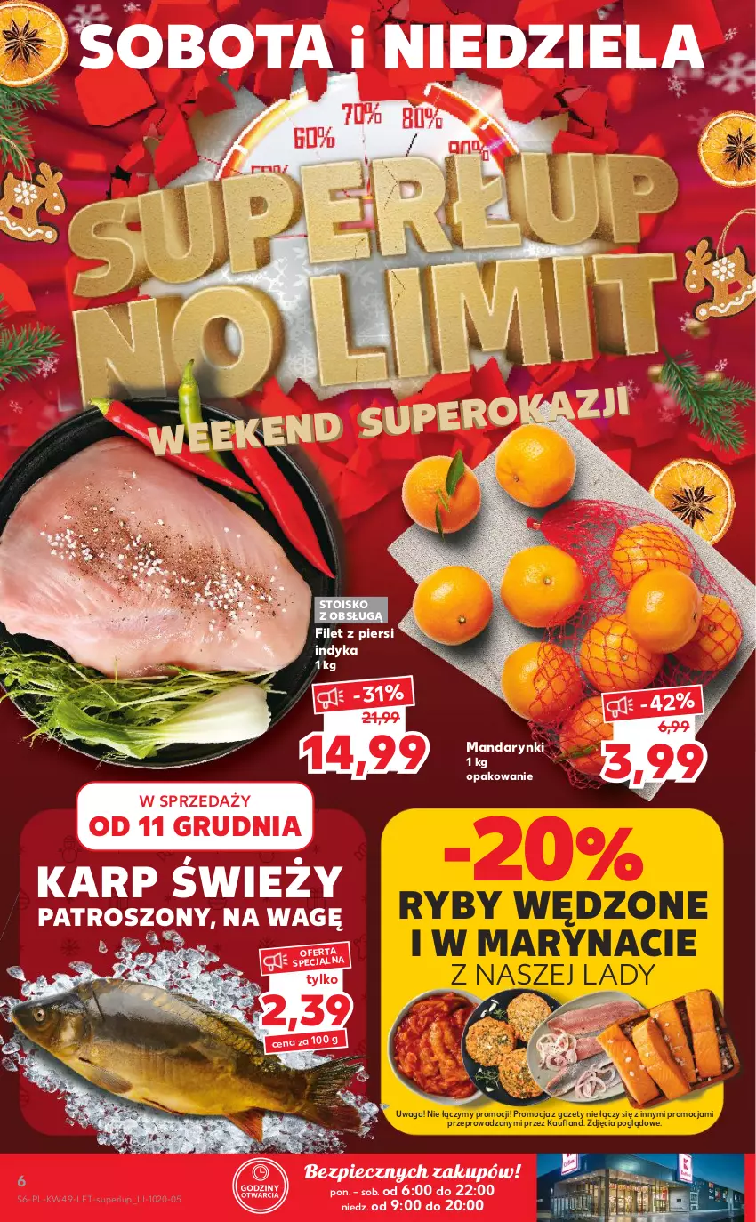 Gazetka promocyjna Kaufland - OFERTA TYGODNIA - ważna 09.12 do 15.12.2021 - strona 6 - produkty: Filet z piersi indyka, Karp, Mandarynki, Piec, Waga