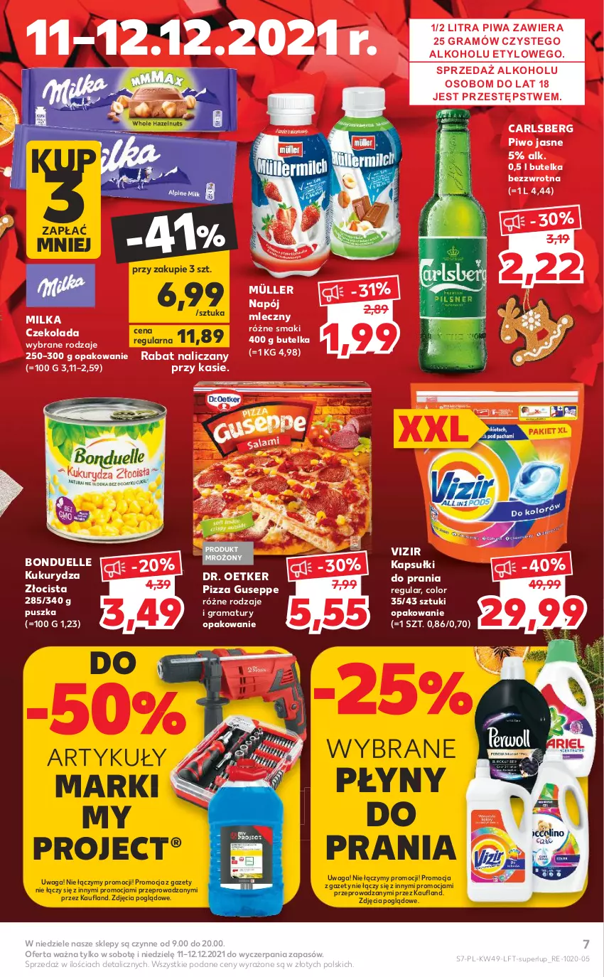 Gazetka promocyjna Kaufland - OFERTA TYGODNIA - ważna 09.12 do 15.12.2021 - strona 7 - produkty: Bonduelle, Carlsberg, Czekolada, Dr. Oetker, Gra, Kapsułki do prania, Kukurydza, Milka, Müller, Napój, Napój mleczny, Piwa, Piwo, Piwo jasne, Pizza, Rama, Vizir, Waga