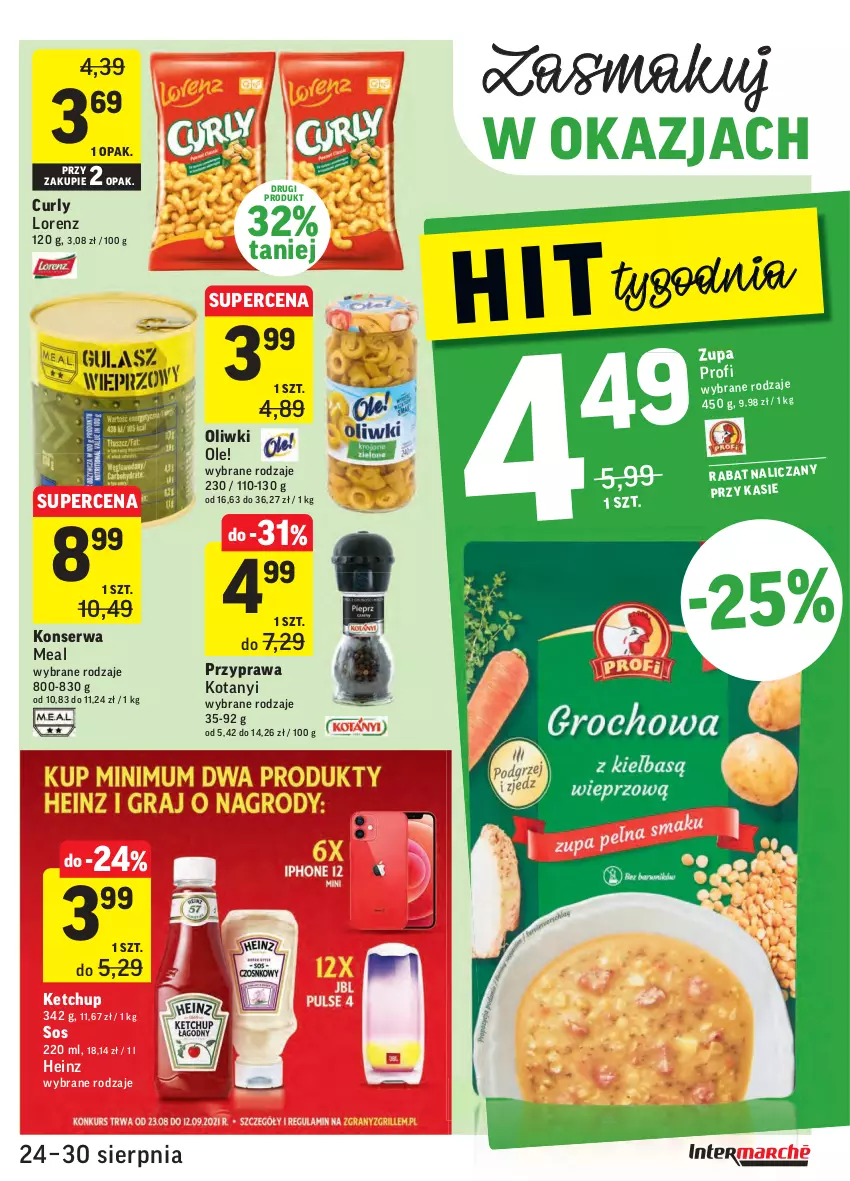 Gazetka promocyjna Intermarche - Gazetka promocyjna - ważna 24.08 do 30.08.2021 - strona 21 - produkty: Heinz, Ketchup, Lorenz, Ole!, Oliwki, Ser, Sos, Zupa