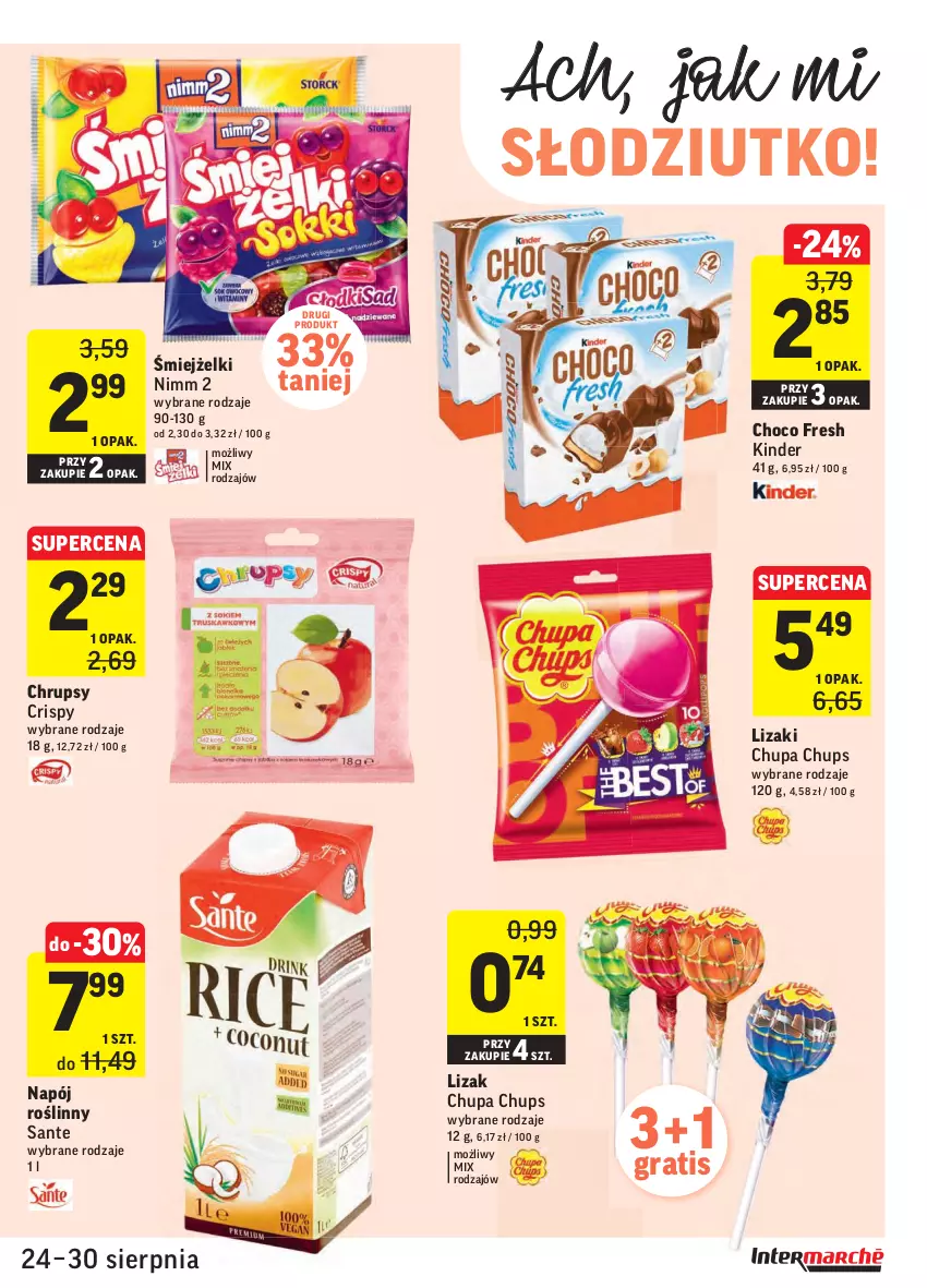 Gazetka promocyjna Intermarche - Gazetka promocyjna - ważna 24.08 do 30.08.2021 - strona 23 - produkty: Chupa Chups, Gra, Kinder, Lizaki, Napój, Napój roślinny, Sante