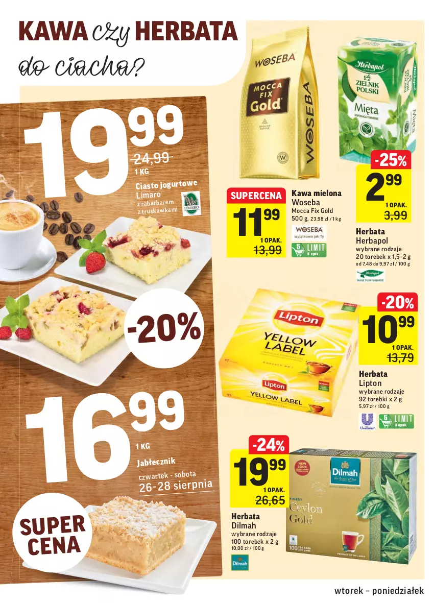 Gazetka promocyjna Intermarche - Gazetka promocyjna - ważna 24.08 do 30.08.2021 - strona 24 - produkty: Dilmah, Herbapol, Herbata, Jogurt, Kawa, Kawa mielona, Lipton, Mocca Fix Gold, Woseba