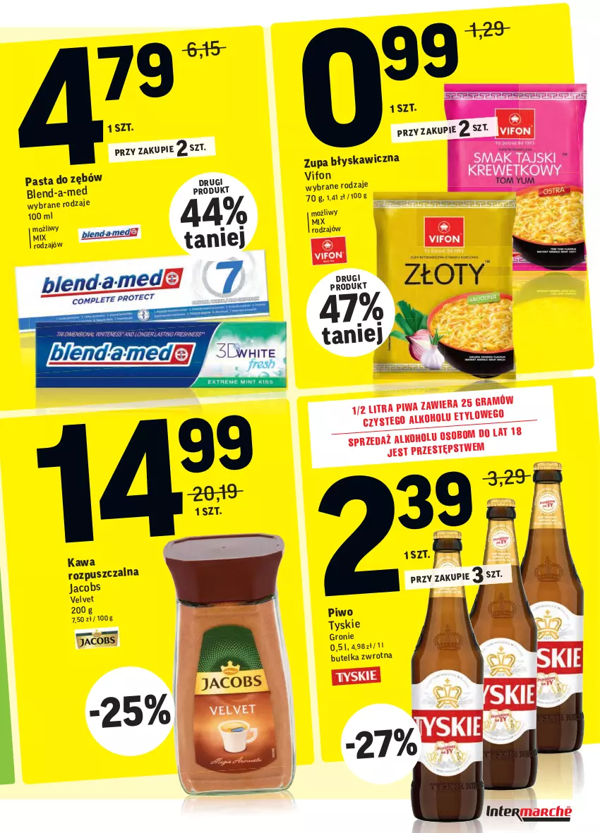 Gazetka promocyjna Intermarche - Gazetka promocyjna - ważna 24.08 do 30.08.2021 - strona 38 - produkty: Blend-a-Med, Jacobs, Jacobs Velvet, Kawa, Kawa rozpuszczalna, Piwo, Tyskie, Velvet, Zupa