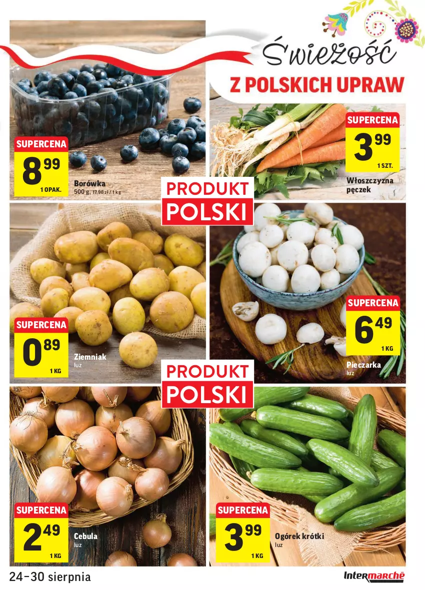 Gazetka promocyjna Intermarche - Gazetka promocyjna - ważna 24.08 do 30.08.2021 - strona 5 - produkty: Borówka, Cebula, Ogórek, Piec, Pieczarka, Włoszczyzna pęczek