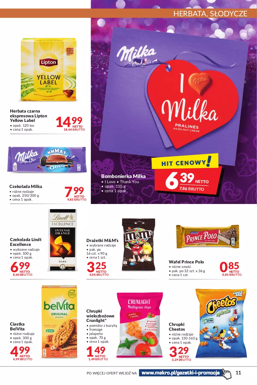 Gazetka promocyjna Makro - [Oferta promocyjna] Artykuły spożywcze i przemysłowe - ważna 25.01 do 07.02.2022 - strona 11 - produkty: Bazyl, BelVita, Cheetos, Chrupki, Ciastka, Czekolada, Herbata, Herbata czarna, Lindt, Lipton, Milka, Prince Polo