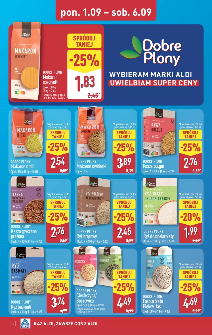 Gazetka promocyjna Aldi - Pełna oferta - ważna 01.09 do 06.09.2025 - strona 10 - produkty: Bulgur, Fa, Fasola, Gry, Kasza, Kasza gryczana, LG, Makaron, Ryż, Ryż basmati, Spaghetti