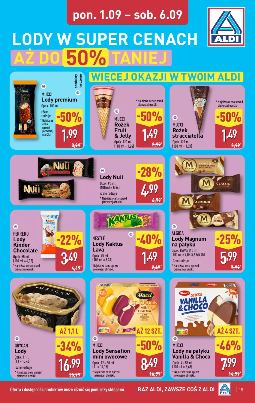 Gazetka promocyjna Aldi - Pełna oferta - ważna 01.09 do 06.09.2025 - strona 15 - produkty: Algida, Ferrero, Gry, Kaktus, Kinder, LG, Lody, Nestlé, Produkty mrożone, Sati