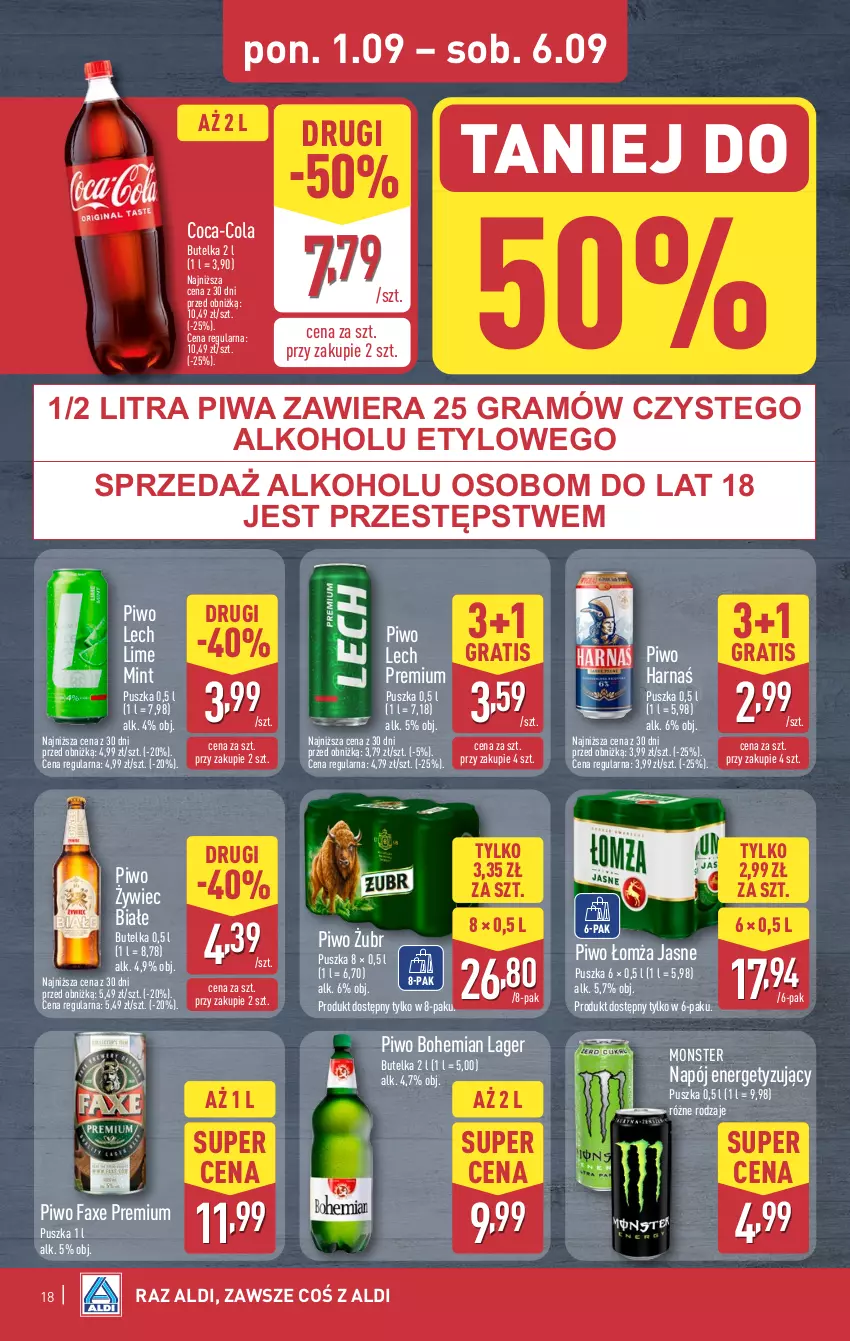 Gazetka promocyjna Aldi - Pełna oferta - ważna 01.09 do 06.09.2025 - strona 18 - produkty: Coca-Cola, Fa, Gra, Harnaś, Lech Premium, Napój, Piwa, Piwo